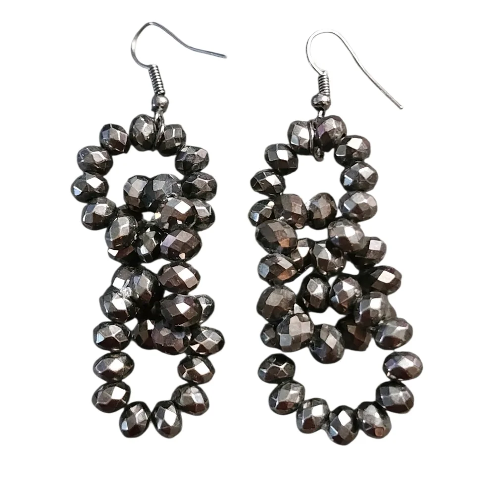 Gunmetal Dangle Beaded Earrings